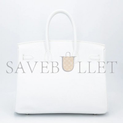 HERMÈS BIRKIN 30 SWIFT LEATHER PURE WHITE SILVER BUCKLE H049352CK21 (30*23*15cm)